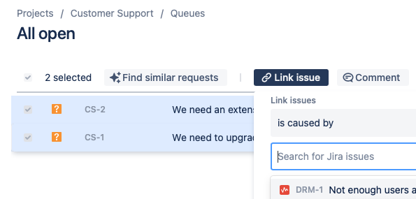 Link Issue - Jira Service Management