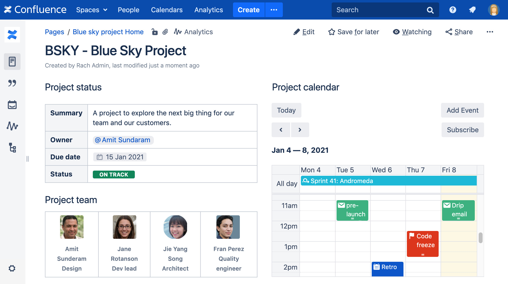 Team calendar view